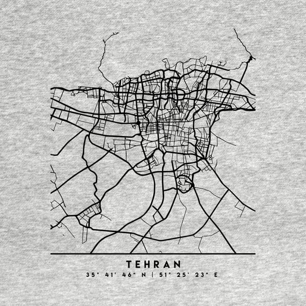 TEHRAN IRAN BBLACK CITY STREET MAP ART by deificusArt